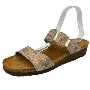 Naot Ashley Beige Snakeskin Sandals Slip On Double Strap Rhinestones Sz 12-12.5